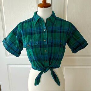 Vintage Cropped Plaid Button-down